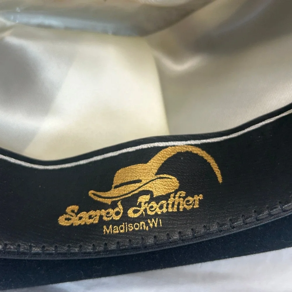 Beaver Hats Major Black 100% Genuine Fur Felt Fedora Hat Sacred Feather 7 1/8